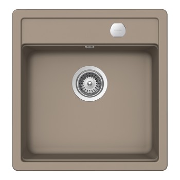 Chiuveta bucatarie Schock Mono N-100S Cristadur Green Line Twilight 490 x 510 mm cu sifon, montare pe blat, gri taupe