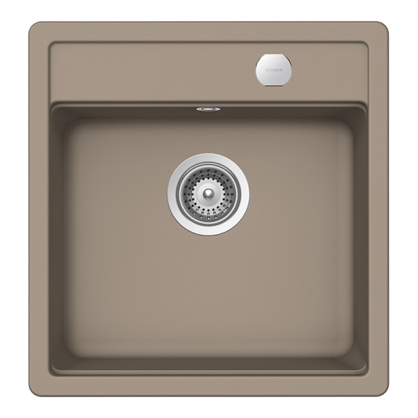 Chiuveta bucatarie Schock Mono N-100S Cristadur Green Line Twilight 490 x 510 mm cu sifon, montare pe blat, gri taupe