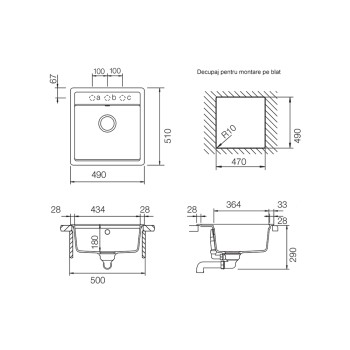 Chiuveta bucatarie Schock Mono N-100S 490 x 510 mm Cristadur Polaris, alb polar cu parti vizibile Cupru