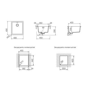 Chiuveta bucatarie Schock Greenwich N-100S Cristadur Berry 406 x 456 mm, compozit granit, montare pe/sub blat, purpuriu roz