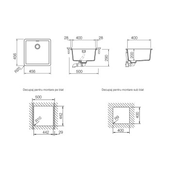 Chiuveta bucatarie Schock Greenwich N-100 Cristadur Berry 456 x 456 mm, compozit granit, montare pe/sub blat, purpuriu roz