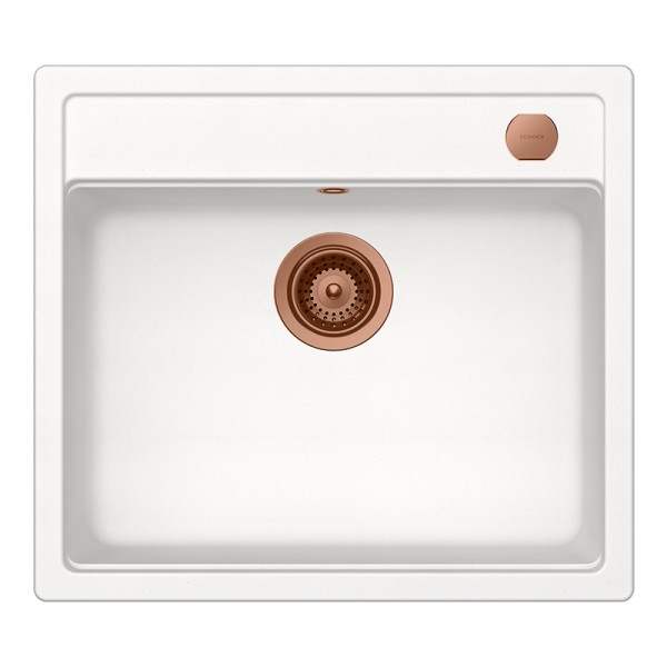 Chiuveta bucatarie Schock Mono N-100 570 x 510 mm Cristadur Polaris, alb polar cu parti vizibile Cupru