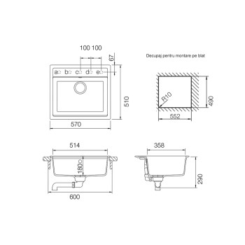 Chiuveta bucatarie Schock Mono N-100 570 x 510 mm Cristadur Polaris, alb polar cu parti vizibile Puro