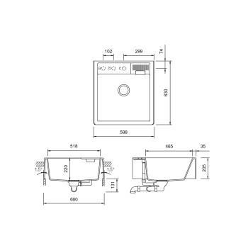 Chiuveta bucatarie Schock Kallio M-100 Cristadur Green Line Night 598 x 630 mm cu sifon, montare modul, negru profund