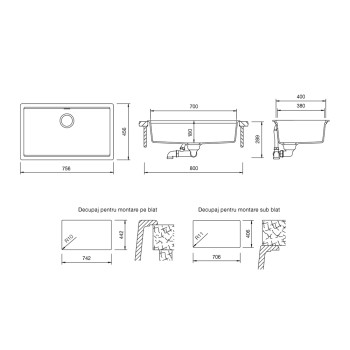 Chiuveta bucatarie Schock Lahti N-100XL Cristalite Vanilla 756 x 456 mm, compozit granit, montare pe/sub blat, bej deschis