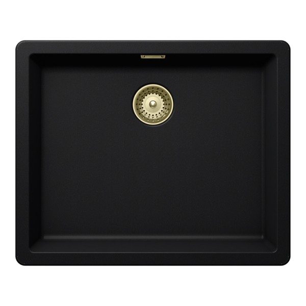 Chiuveta bucatarie Schock Greenwich N-100L 556 x 456 mm Cristadur Puro, negru intens cu parti vizibile White Gold