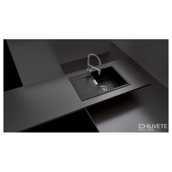 Chiuveta bucatarie Schock Mono D-100 Cristadur Green Line Twilight 765 x 510 mm, reversibila, montare pe blat, gri taupe