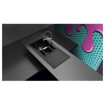 Chiuveta bucatarie Schock Waterfall D-150 Cristadur Puro 1000 x 500 mm, reversibila, montare pe blat, negru intens