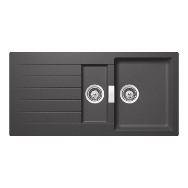 Chiuveta bucatarie Schock Signus D-150 Cristadur Stone 1000 x 500 mm, compozit granit, reversibila, montare pe blat, gri piatra