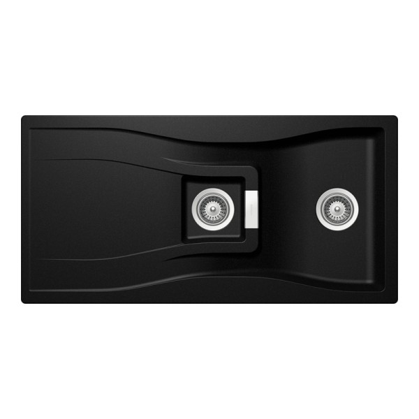 Chiuveta bucatarie Schock Waterfall D-150 Cristadur Negru mineral (Magma) 1000 x 500 mm, reversibila, pe blat, negru metalizat