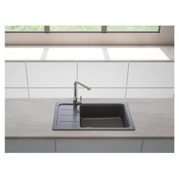 Chiuveta bucatarie Schock Formhaus D-100LS Cristalite Nero 780 x 500 mm, compozit granit, reversibila, montare pe blat, negru