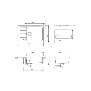 Chiuveta bucatarie Schock Formhaus D-100LS Cristalite Nero 780 x 500 mm, compozit granit, reversibila, montare pe blat, negru