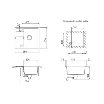 Chiuveta bucatarie Schock Ronda D-100 Cristalite Sabbia 580 x 500 mm, compozit granit, reversibila, montare pe blat, nisip
