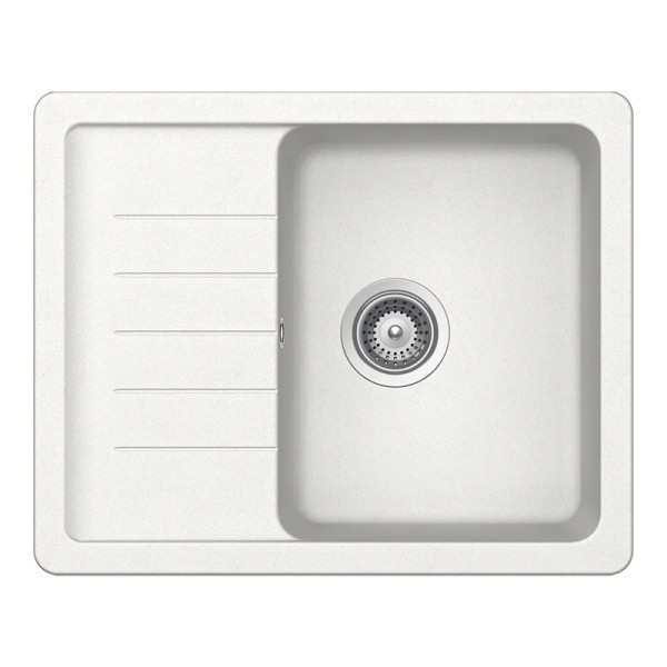 Chiuveta bucatarie Schock Pinedo D-100XS Cristalite Alpina 620 x 500 mm, compozit granit, reversibila, montare pe blat, alb