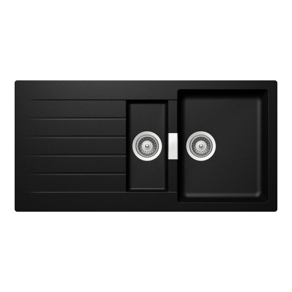 Chiuveta bucatarie Schock Signus D-150 Cristadur Negru mineral (Magma) 1000 x 500 mm, reversibila, pe blat, negru metalizat