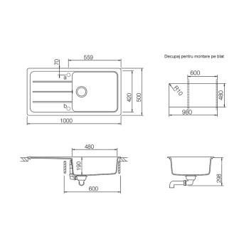 Chiuveta bucatarie Schock Formhaus D-100L Cristalite Vanilla 1000 x 500 mm, reversibila, montare pe blat, bej deschis