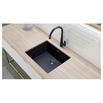Chiuveta bucatarie Schock Greenwich N-100L 556 x 456 mm Cristadur Puro, negru intens cu parti vizibile Cupru