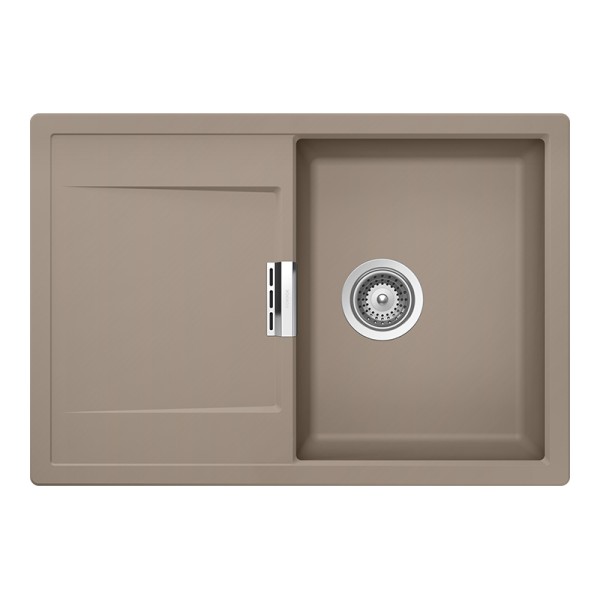 Chiuveta bucatarie Schock Mono D-100S Cristadur Green Line Twilight 740 x 510 mm, reversibila, montare pe blat, gri taupe
