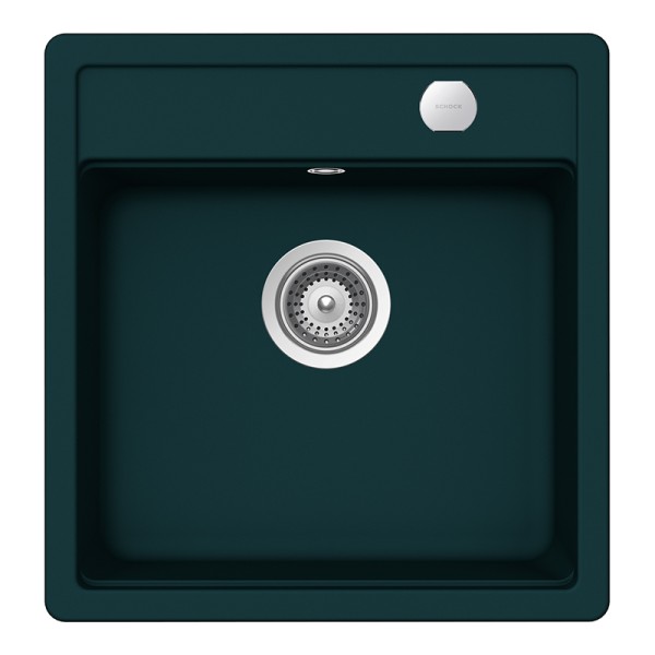 Chiuveta bucatarie Schock Mono N-100S Cristadur Green Line Ivy 490 x 510 mm cu sifon, montare pe blat, verde inchis intens