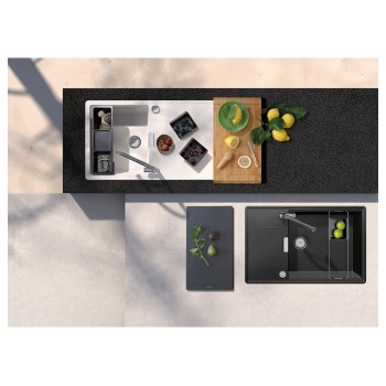 Chiuveta bucatarie Schock Tia D-100LS 780 x 500 mm Cristadur Puro, negru intens cu parti vizibile Puro