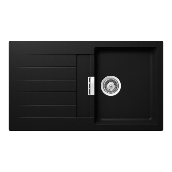 Chiuveta bucatarie Schock Signus D-100 Cristadur Puro 860 x 500 mm, compozit granit, reversibila, montare pe blat, negru intens