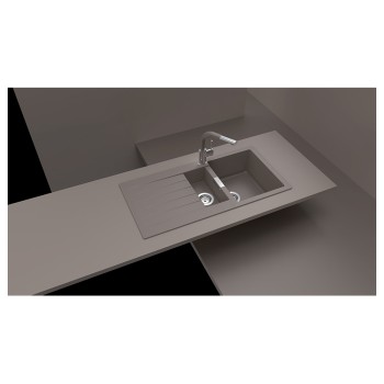 Chiuveta bucatarie Schock Signus D-150 Cristadur Polaris 1000 x 500 mm, compozit granit, reversibila, montare pe blat, alb polar