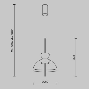 Pendul LED Bangkok negru Maytoni, D25, 12W, H348, transparent