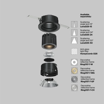 Spot LED încastrat Wise negru Maytoni, D6, 7W