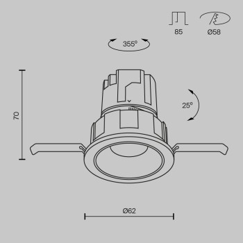 Spot LED încastrat Wise negru Maytoni, D6, 7W