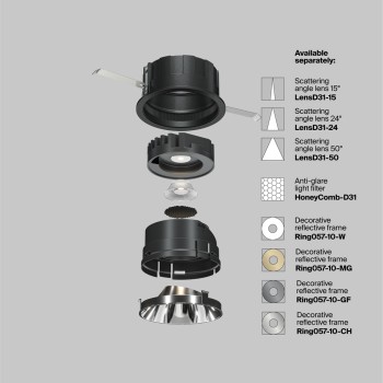 Spot LED încastrat Wise negru Maytoni, D8, 10W