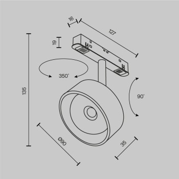 Spot magnetic pe șină Lens negru Maytoni, 15W, 3000K