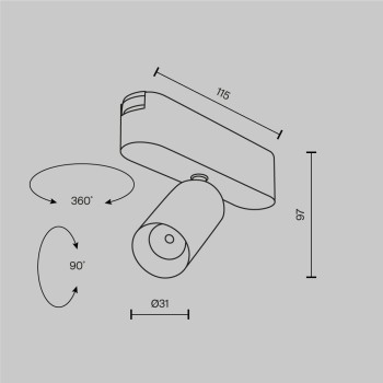 Spot magnetic pe șină Focus LED alb Maytoni, 5W, 3000K, L12