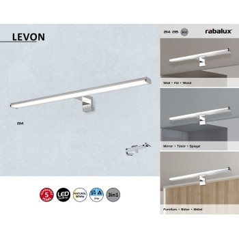 Aplica baie LED IP44 Levon crom Rabalux 2114, 8W