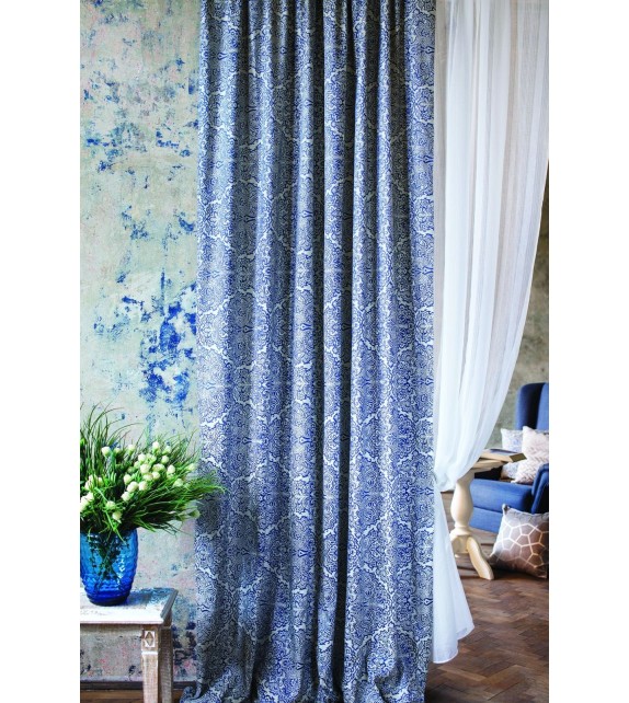 Material draperie cu decor Bergada, latime 280 cm, albastru