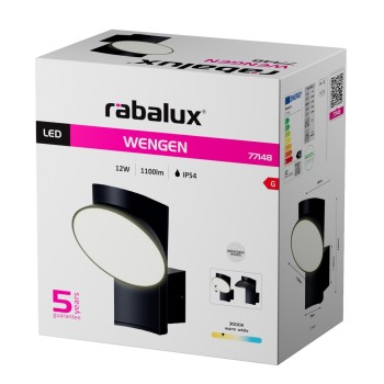 Aplica exterior LED Wengen negru Rabalux 77148, 12W, IP54