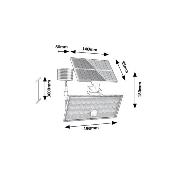 Lampa solara Zavod negru Rabalux 77129, 8W, IP65