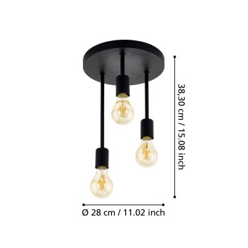 Plafoniera WILMCOTE negru Eglo 43126, D28 cm, 3xE27