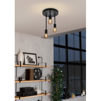 Plafoniera WILMCOTE negru Eglo 43126, D28 cm, 3xE27