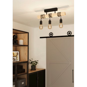 Plafoniera TOWNSHEND negru/maro Eglo 43511, 55x10.5 cm, 3xE27