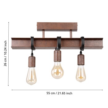 Plafoniera TOWNSHEND 4 maro antichizat Eglo 43522, 55x14 cm, 3xE27