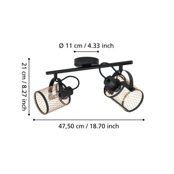 Plafoniera DELLOW negru Eglo 43532, 47.5x18 cm, 2xE27