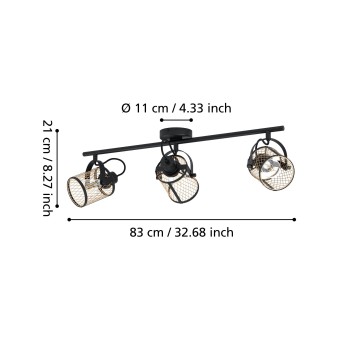 Plafoniera DELLOW negru Eglo 43533, 83x18 cm, 3xE27