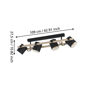 Plafoniera HORNWOOD crem/negru Eglo 43558, 100x19 cm, 4xE27