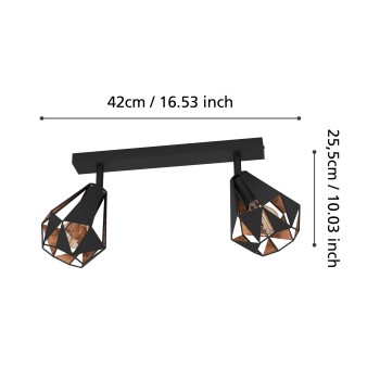 Plafoniera CARLTON 7 cupru antichizat/negru Eglo 43716, 42x16 cm, 2xE27