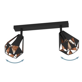 Plafoniera CARLTON 7 cupru antichizat/negru Eglo 43716, 42x16 cm, 2xE27