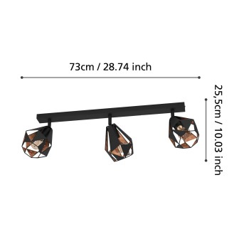 Plafoniera CARLTON 7 cupru antichizat/negru Eglo 43717, 73x16 cm, 3xE27