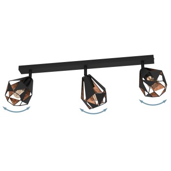 Plafoniera CARLTON 7 cupru antichizat/negru Eglo 43717, 73x16 cm, 3xE27