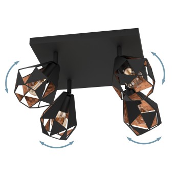 Plafoniera CARLTON 7 negru/antique copper coloured Eglo 43718, 37x37 cm, 4xE27