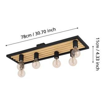 Plafoniera CONSETT maro/negru Eglo 43724, 78x25 cm, 6xE27