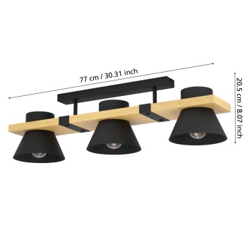Plafoniera MACCLES maro/negru Eglo 43955, 78x18 cm, 3xE27